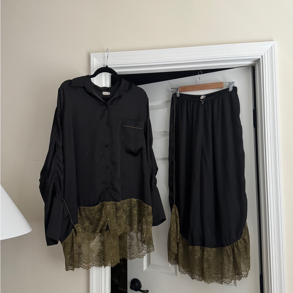 Free people satin shirt and pants set
